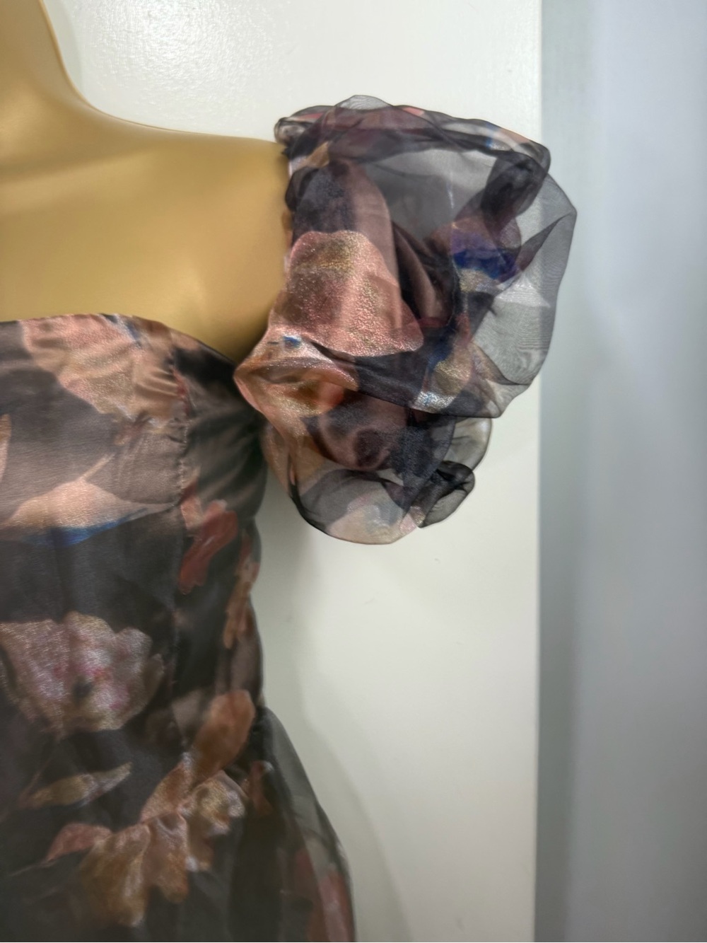 Lulus Exquisite Brown Finesse Floral Organza Off The Shoulder Maxi Dress NWT XL - Picture 9 of 16